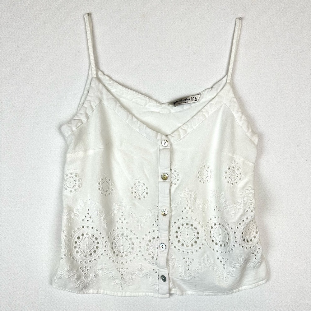Stradivious Eyelet Spaghetti Strap Button Down Tank Coquette